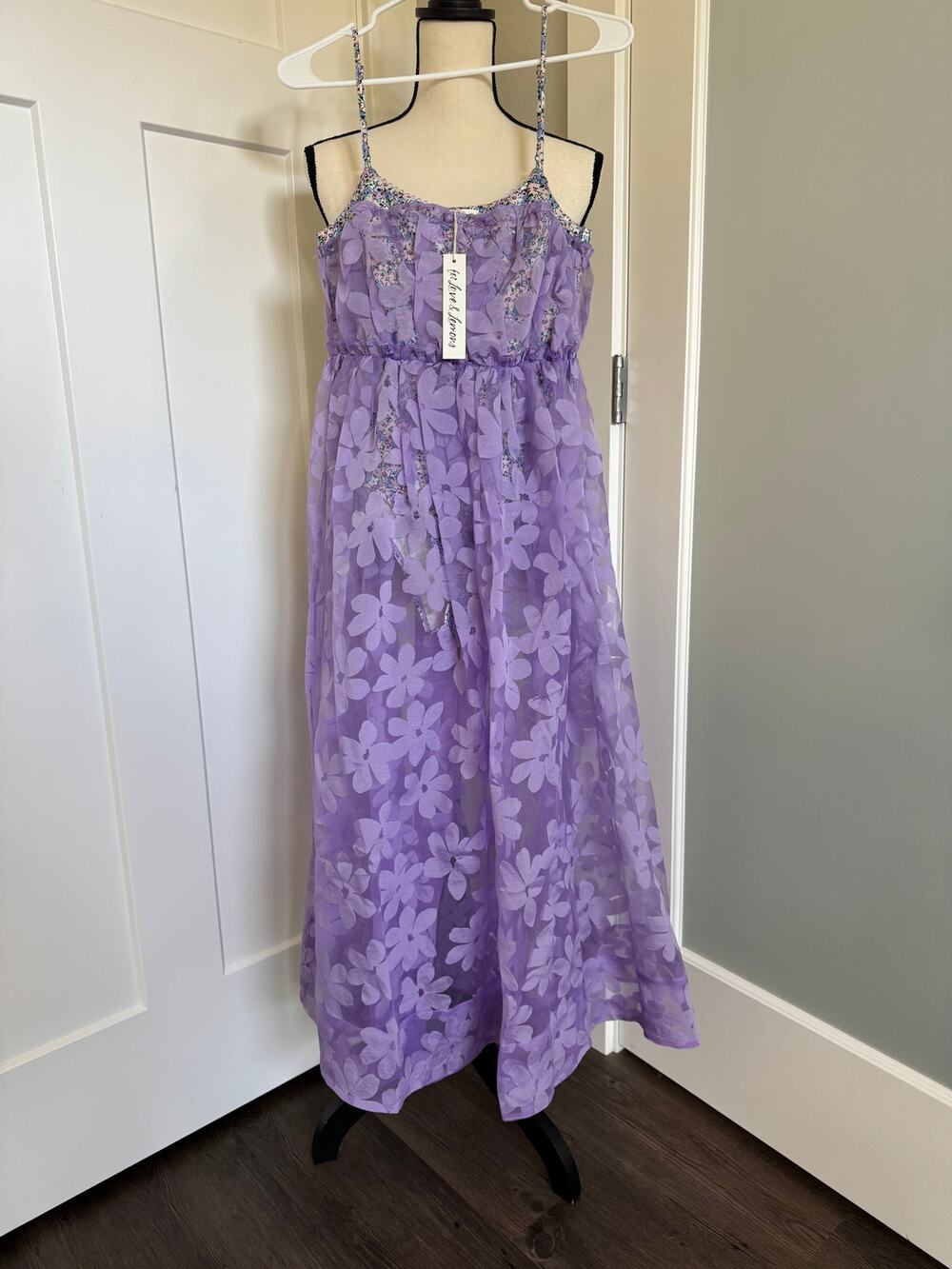 NEW For Love & Lemons Villegas Dress Floral Purple Lace Midi Dress Womens Small